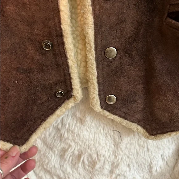 GRANDE BAY DARK BROWN GENUINE LEATHER SHEPA LINED HEAVY WESTERN VESTSZ M
